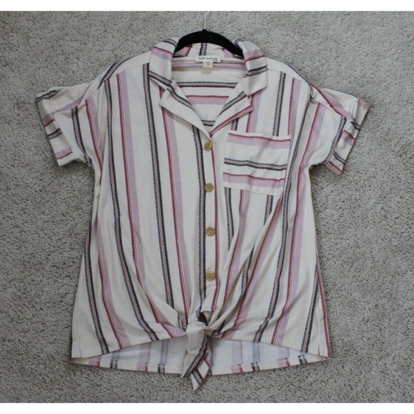 Faith and Joy Striped Boho Blouse Short Sleeve Size Medium - Picture 1 of 7